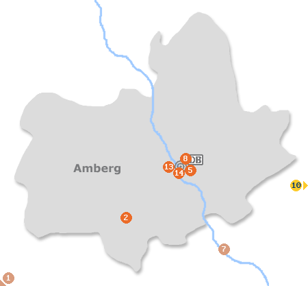Karte mit Pensionen und anderen Unterk�nften in Amberg