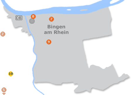 Karte mit Pensionen und anderen Unterk�nften in Bingen am Rhein