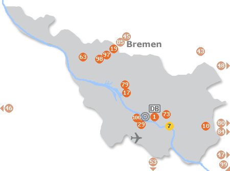 Karte mit Pensionen und anderen Unterk�nften in Bremen