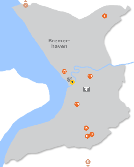Karte mit Pensionen und anderen Unterk�nften in Bremerhaven