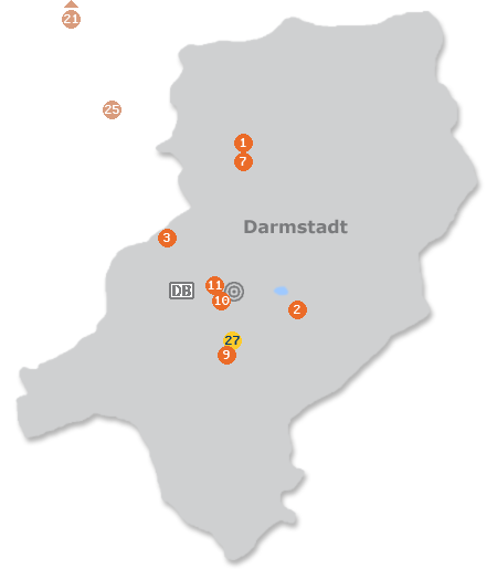 Karte mit Pensionen und anderen Unterk�nften in Darmstadt