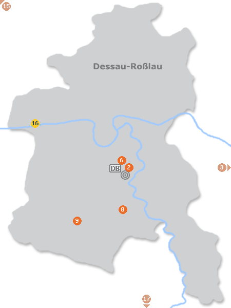Karte mit Pensionen und anderen Unterk�nften in Dessau-Ro�lau
