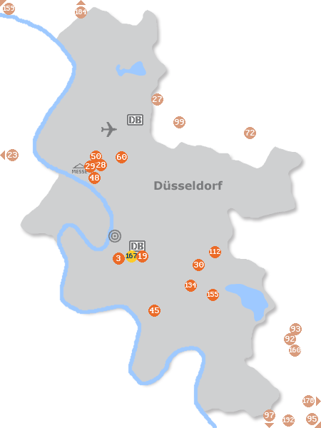 Karte mit Pensionen und anderen Unterk�nften in D�sseldorf