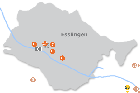Karte mit Pensionen und anderen Unterk�nften in Esslingen am Neckar