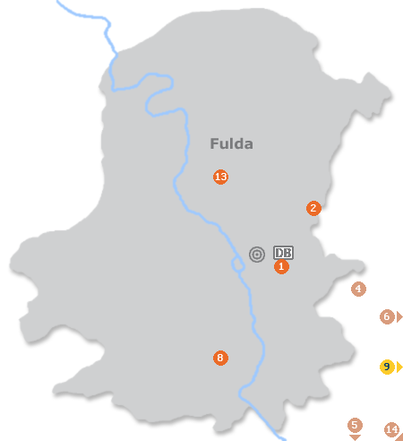 Karte mit Pensionen und anderen Unterk�nften in Fulda