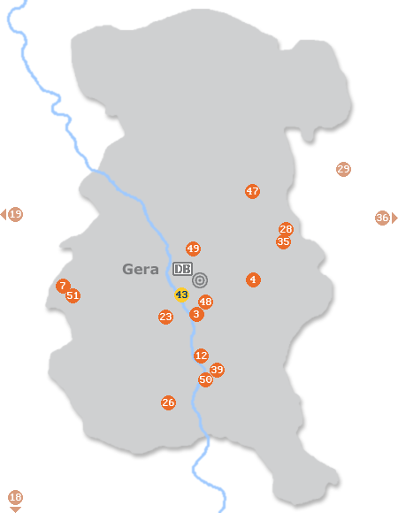 Karte mit Pensionen und anderen Unterk�nften in Gera