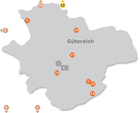 Karte mit Pensionen und anderen Unterk�nften in G�tersloh