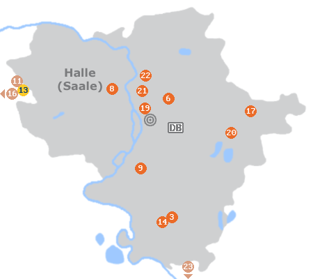 Karte mit Pensionen und anderen Unterk�nften in Halle (Saale)