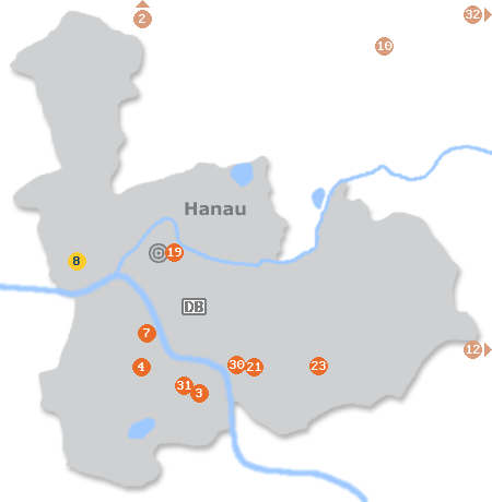 Karte mit Pensionen und anderen Unterk�nften in Hanau