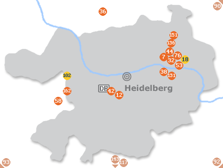 Karte mit Pensionen und anderen Unterk�nften in Heidelberg