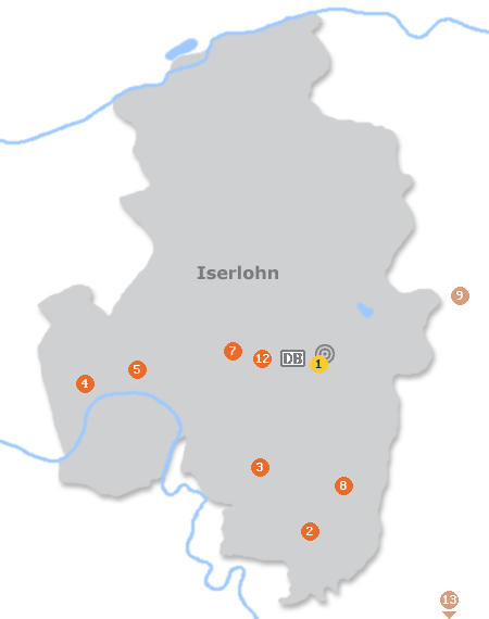 Karte mit Pensionen und anderen Unterk�nften in Iserlohn