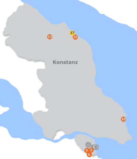 Karte mit Pensionen und anderen Unterk�nften in Konstanz
