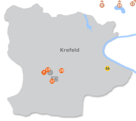 Karte mit Pensionen und anderen Unterk�nften in Krefeld
