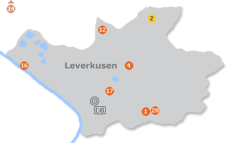 Karte mit Pensionen und anderen Unterk�nften in Leverkusen