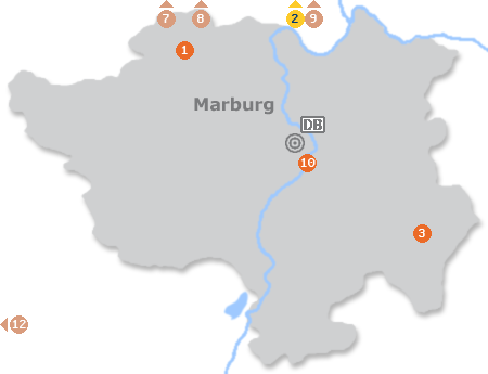 Karte mit Pensionen und anderen Unterk�nften in Marburg