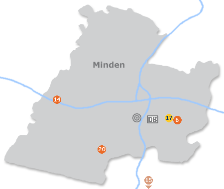 Karte mit Pensionen und anderen Unterk�nften in Minden