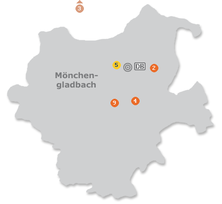 Karte mit Pensionen und anderen Unterk�nften in M�nchengladbach