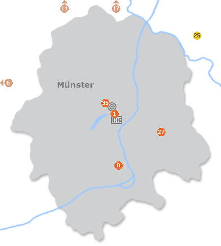 Karte mit Pensionen und anderen Unterk�nften in M�nster