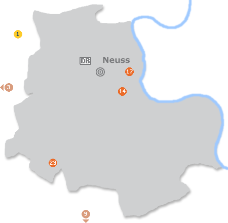 Karte mit Pensionen und anderen Unterk�nften in Neuss