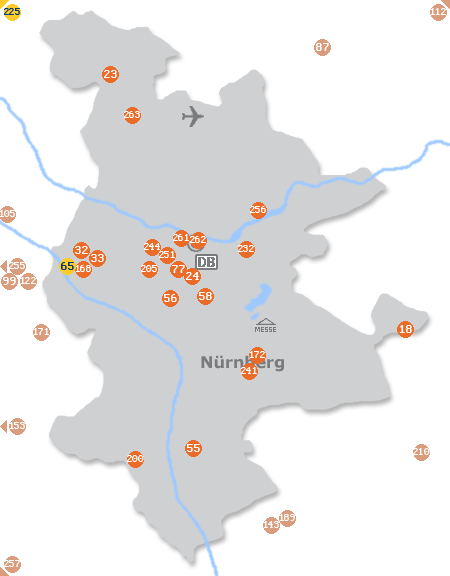 Karte mit Pensionen und anderen Unterk�nften in N�rnberg