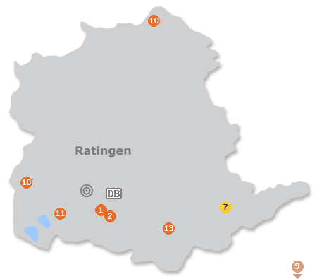 Karte mit Pensionen und anderen Unterk�nften in Ratingen