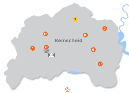 Karte mit Pensionen und anderen Unterk�nften in Remscheid