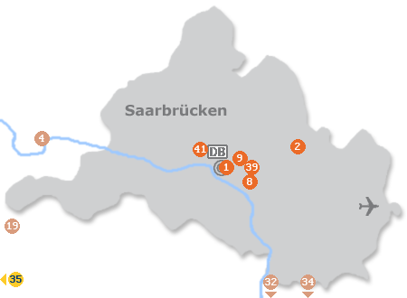 Karte mit Pensionen und anderen Unterk�nften in Saarbr�cken