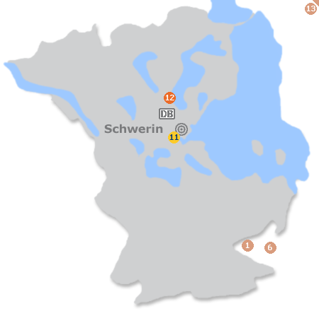 Karte mit Pensionen und anderen Unterk�nften in Schwerin