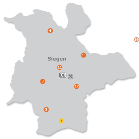 Karte mit Pensionen und anderen Unterk�nften in Siegen