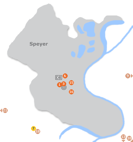 Karte mit Pensionen und anderen Unterk�nften in Speyer