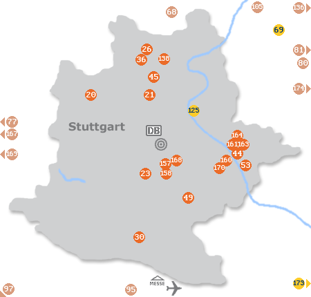 Karte mit Pensionen und anderen Unterk�nften in Stuttgart