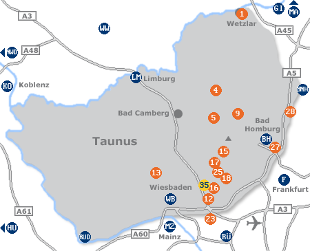 Karte mit Pensionen und anderen Unterk�nften im Taunus