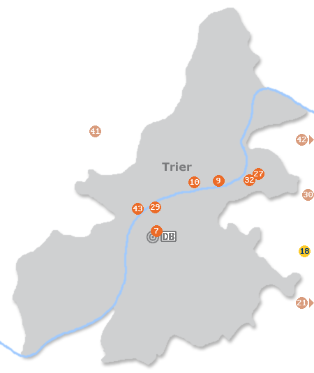 Karte mit Pensionen und anderen Unterk�nften in Trier