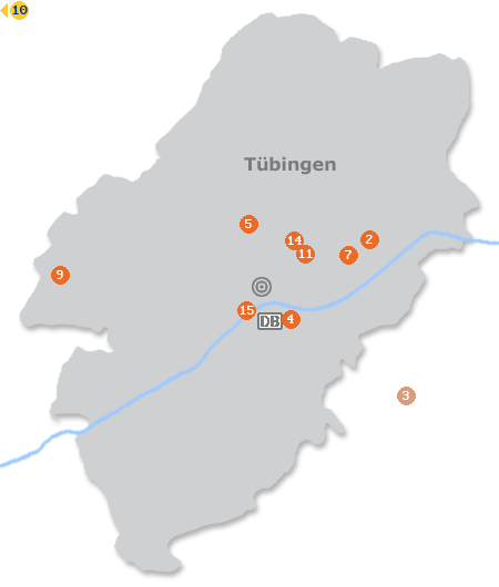 Karte mit Pensionen und anderen Unterk�nften in T�bingen