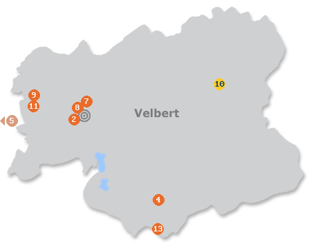 Karte mit Pensionen und anderen Unterk�nften in Velbert