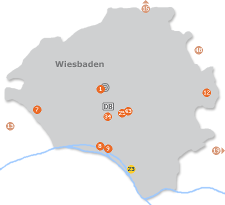 Karte mit Pensionen und anderen Unterk�nften in Wiesbaden