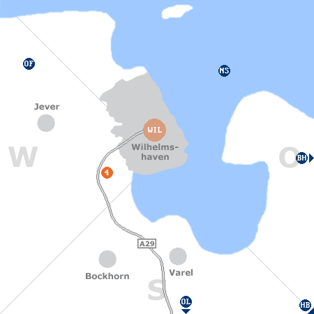 Karte mit Pensionen und anderen Unterk�nften rund um Wilhelmshaven