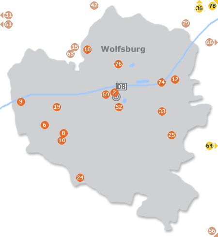 Karte mit Pensionen und anderen Unterk�nften in Wolfsburg