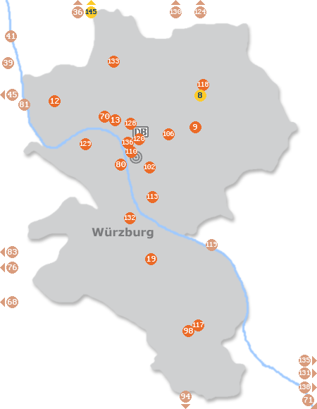 Karte mit Pensionen und anderen Unterk�nften in W�rzburg