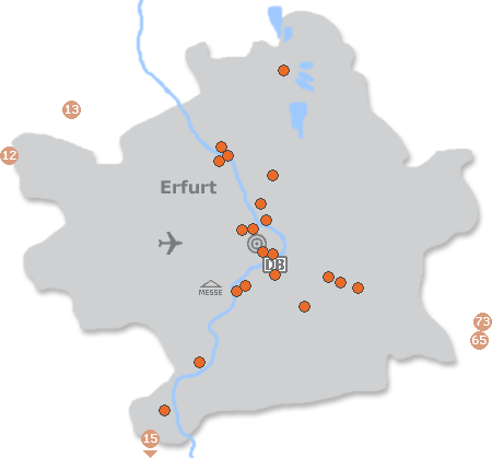 Karte mit Pensionen und anderen Unterkünften in Erfurt
