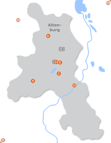 Karte mit Pensionen und anderen Unterkünften in Altenburg