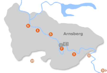 Karte mit Pensionen und anderen Unterkünften in Arnsberg