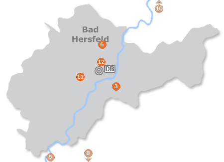 Karte mit Pensionen und anderen Unterkünften in Bad Hersfeld