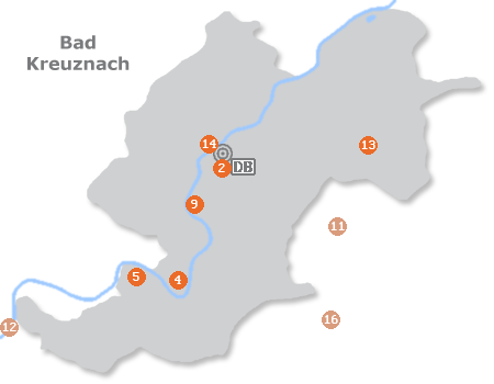 Karte mit Pensionen und anderen Unterkünften in Bad Kreuznach