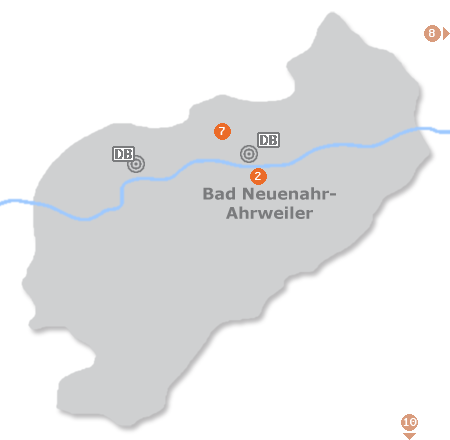 Karte mit Pensionen und anderen Unterkünften in Bad Neuenahr-Ahrweiler