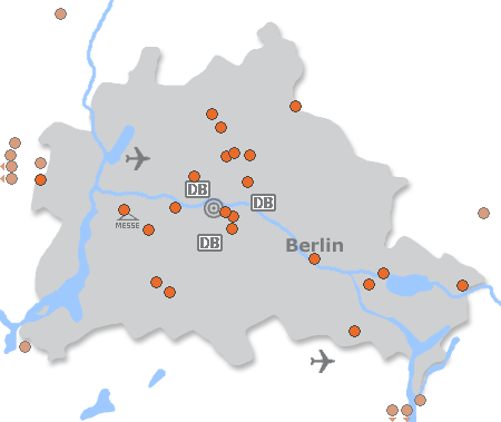 Karte mit Pensionen und anderen Unterkünften in Berlin