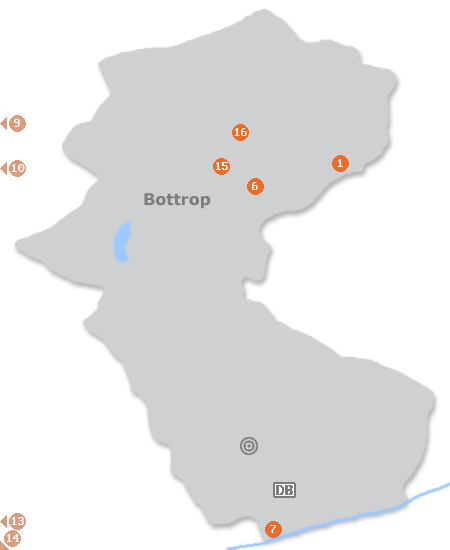 Karte mit Pensionen und anderen Unterkünften in Bottrop