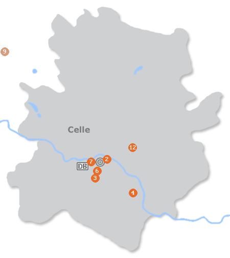 Karte mit Pensionen und anderen Unterkünften in Celle