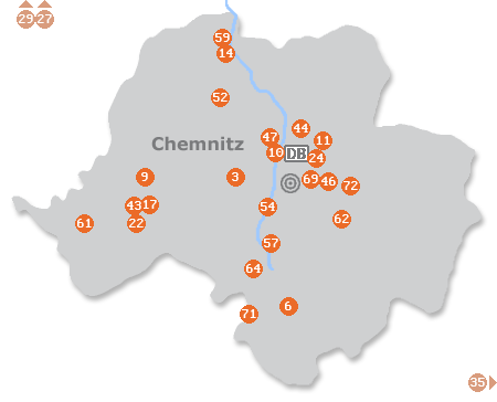 Karte mit Pensionen und anderen Unterkünften in Chemnitz
