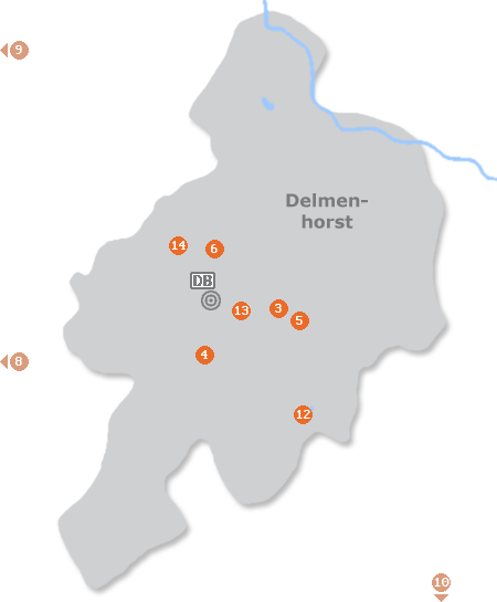 Karte mit Pensionen und anderen Unterkünften in Delmenhorst